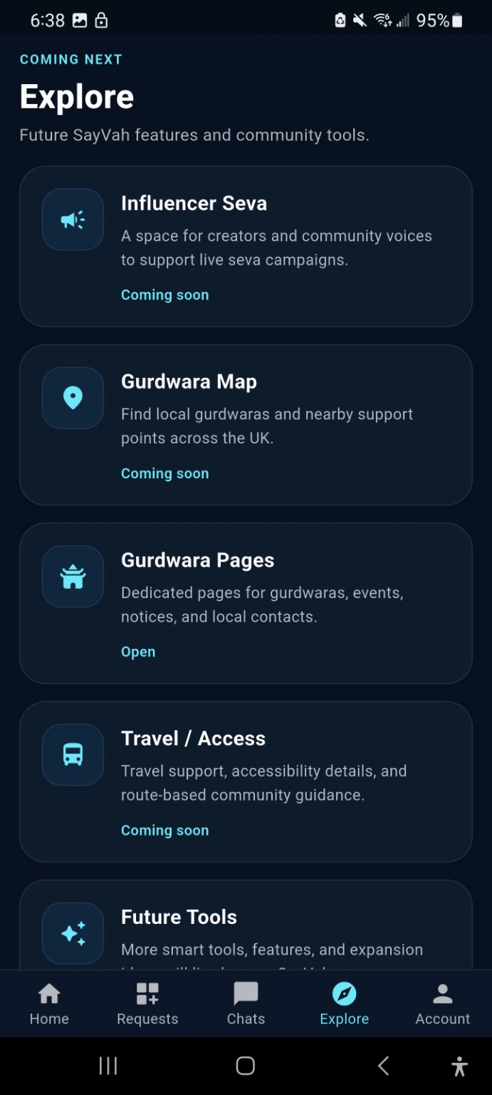 SayVah explore screen